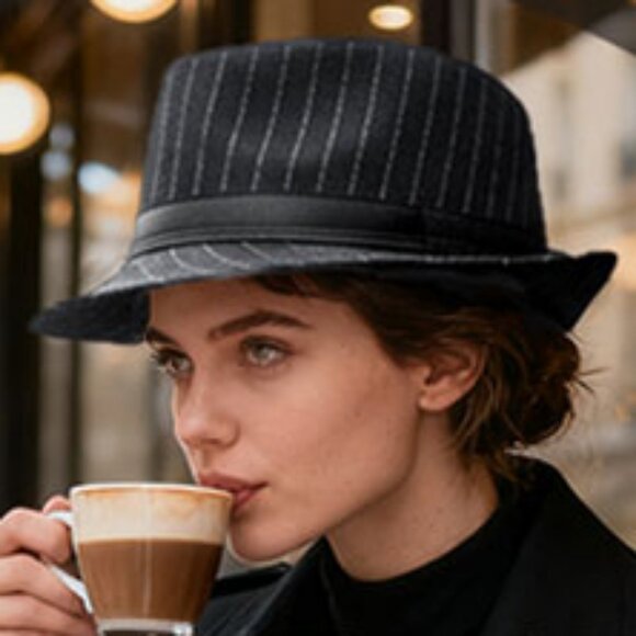 Cool David & Young Black Pinstripe Manhattan Classic Retro Gangster Fedora Hat - Picture 4 of 16